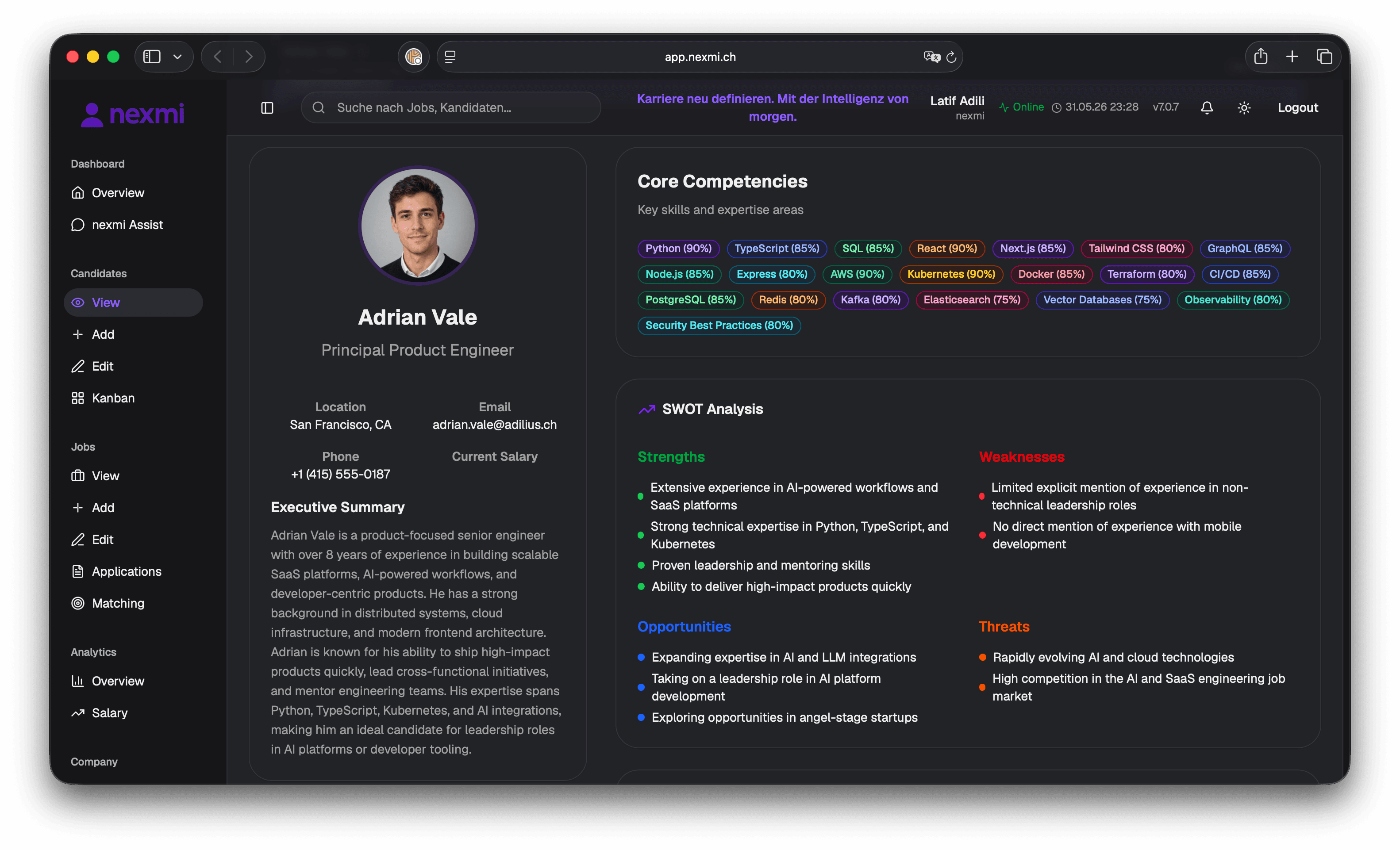 nexmi Kandidatinnenprofil - Dark Mode