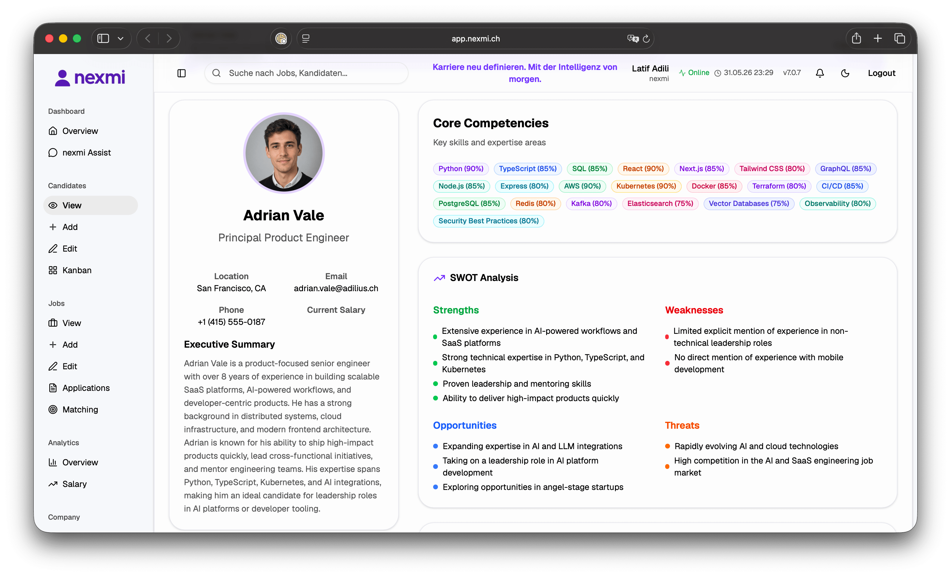 nexmi Profil für Talente - Light Mode